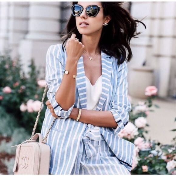 FRAME Denim cotton oversized blue white stripe blazer size medium - Picture 13 of 13